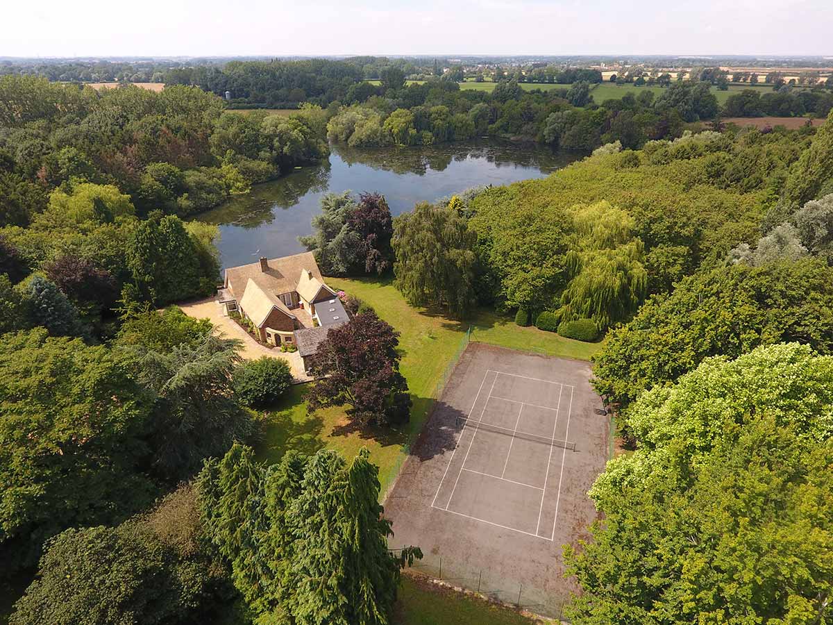 Tennis Court, House & Lake